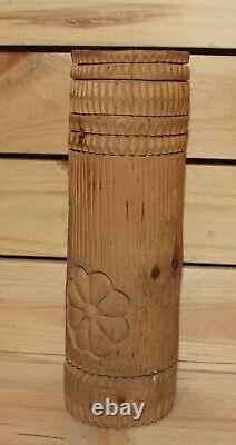 Vintage folk hand carving wood candle holder