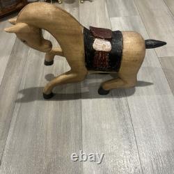 Vintage hand-carved and hand-painted wooden folk art horse figurine