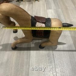 Vintage hand-carved and hand-painted wooden folk art horse figurine