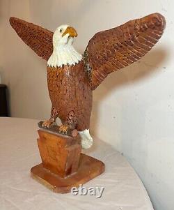 Vintage hand carved wood Folk Art American bald eagle bird sculpture statue