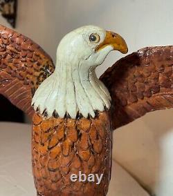 Vintage hand carved wood Folk Art American bald eagle bird sculpture statue