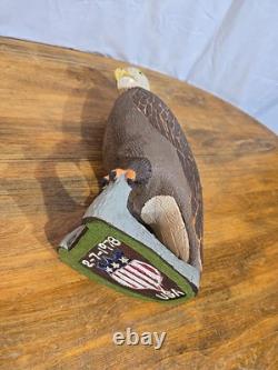 Vintage hand carved wood Folk Art bald eagle bird sculpture statue