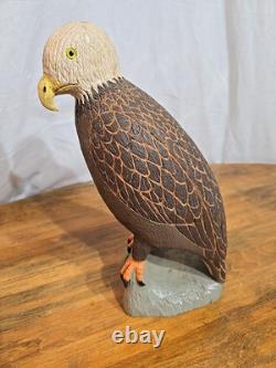 Vintage hand carved wood Folk Art bald eagle bird sculpture statue