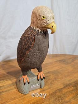 Vintage hand carved wood Folk Art bald eagle bird sculpture statue