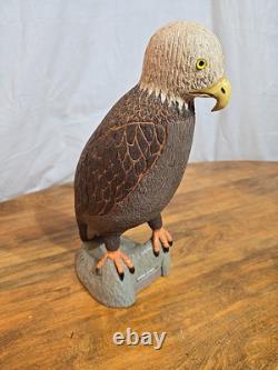 Vintage hand carved wood Folk Art bald eagle bird sculpture statue
