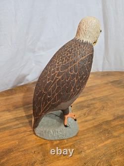 Vintage hand carved wood Folk Art bald eagle bird sculpture statue