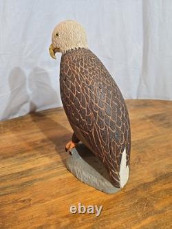 Vintage hand carved wood Folk Art bald eagle bird sculpture statue