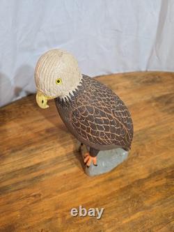 Vintage hand carved wood Folk Art bald eagle bird sculpture statue