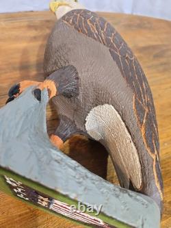 Vintage hand carved wood Folk Art bald eagle bird sculpture statue