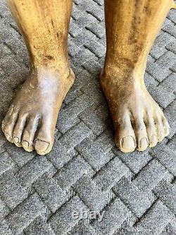 Vintage hand carved wood folk art legs/feet stool RARE