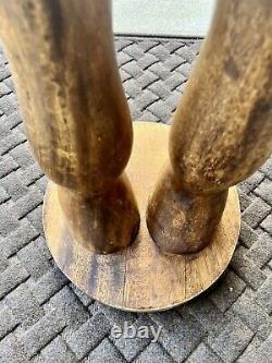 Vintage hand carved wood folk art legs/feet stool RARE
