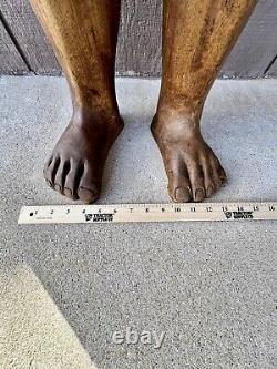 Vintage hand carved wood folk art legs/feet stool RARE