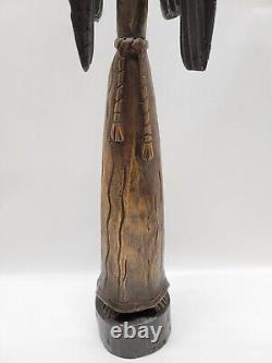 Vintage hand carved wood signed Folk Art St Francis Assisi 23.75'' Statue