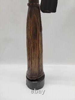 Vintage hand carved wood signed Folk Art St Francis Assisi 23.75'' Statue