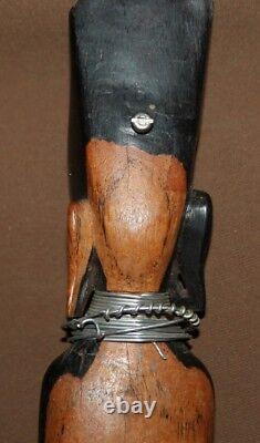 Vintage hand carving wood African woman folk statuette