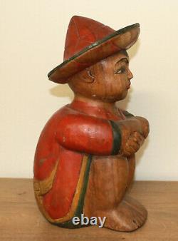 Vintage hand carving wood Mexican boy statuette