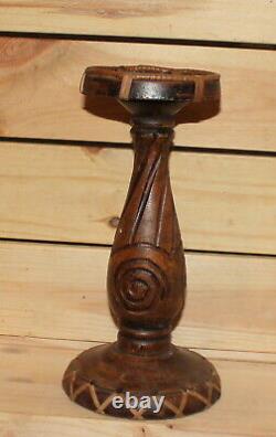 Vintage hand carving wood candle holder