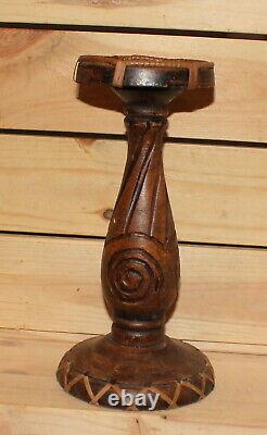 Vintage hand carving wood candle holder