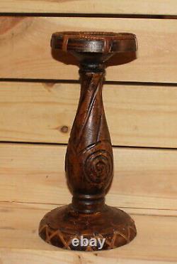 Vintage hand carving wood candle holder