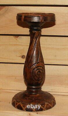 Vintage hand carving wood candle holder