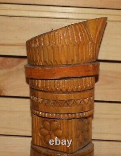 Vintage hand carving wood floral candle holder