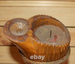 Vintage hand carving wood floral candle holder