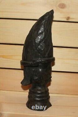 Vintage hand carving wood man with hat statuette