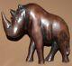 Vintage Hand Carving Wood Rhinoceros Statuette