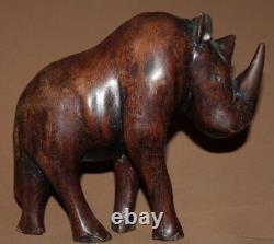 Vintage hand carving wood rhinoceros statuette