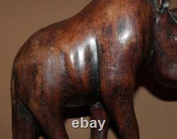 Vintage hand carving wood rhinoceros statuette