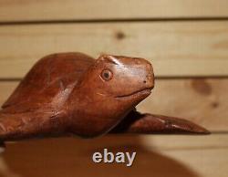 Vintage hand carving wood turtle figurine