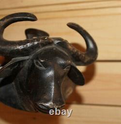 Vintage hand carving wood wall hanging water buffalo head figurine