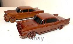 Vintage handmade carved mahogany folk art Chevrolet scale models cars sculptures