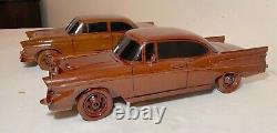 Vintage handmade carved mahogany folk art Chevrolet scale models cars sculptures