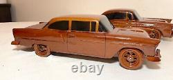 Vintage handmade carved mahogany folk art Chevrolet scale models cars sculptures