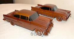 Vintage handmade carved mahogany folk art Chevrolet scale models cars sculptures