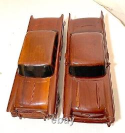 Vintage handmade carved mahogany folk art Chevrolet scale models cars sculptures