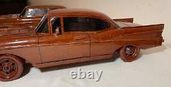 Vintage handmade carved mahogany folk art Chevrolet scale models cars sculptures