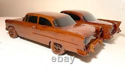 Vintage handmade carved mahogany folk art Chevrolet scale models cars sculptures