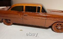 Vintage handmade carved mahogany folk art Chevrolet scale models cars sculptures