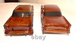 Vintage handmade carved mahogany folk art Chevrolet scale models cars sculptures