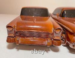 Vintage handmade carved mahogany folk art Chevrolet scale models cars sculptures