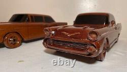 Vintage handmade carved mahogany folk art Chevrolet scale models cars sculptures