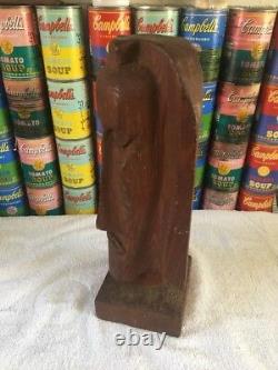 Vintage mid century modern folk art hand carved wood bust head sculpture