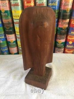 Vintage mid century modern folk art hand carved wood bust head sculpture