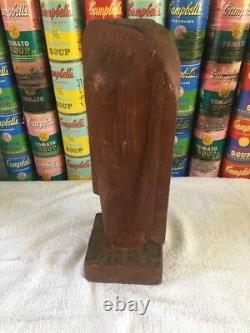 Vintage mid century modern folk art hand carved wood bust head sculpture