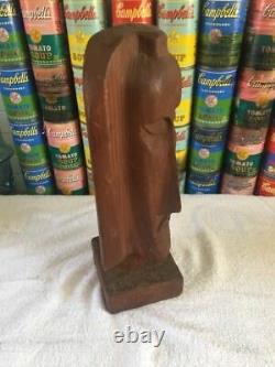 Vintage mid century modern folk art hand carved wood bust head sculpture