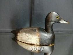 Vintage or Antique Wooden SCAUP Duck Decoy with Glass Eyes Carved Balsa Folk Art