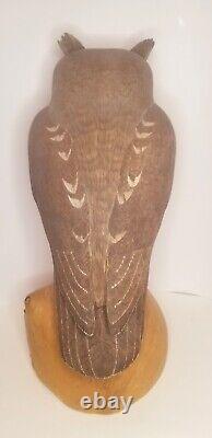 Vintage owl decoy folk art wood figure carving AAFA