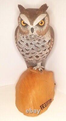 Vintage owl decoy folk art wood figure carving AAFA